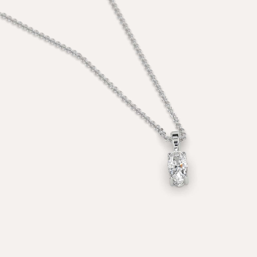 Simple Diamond Pendant Necklace With Oval Natural Diamond In White Gold