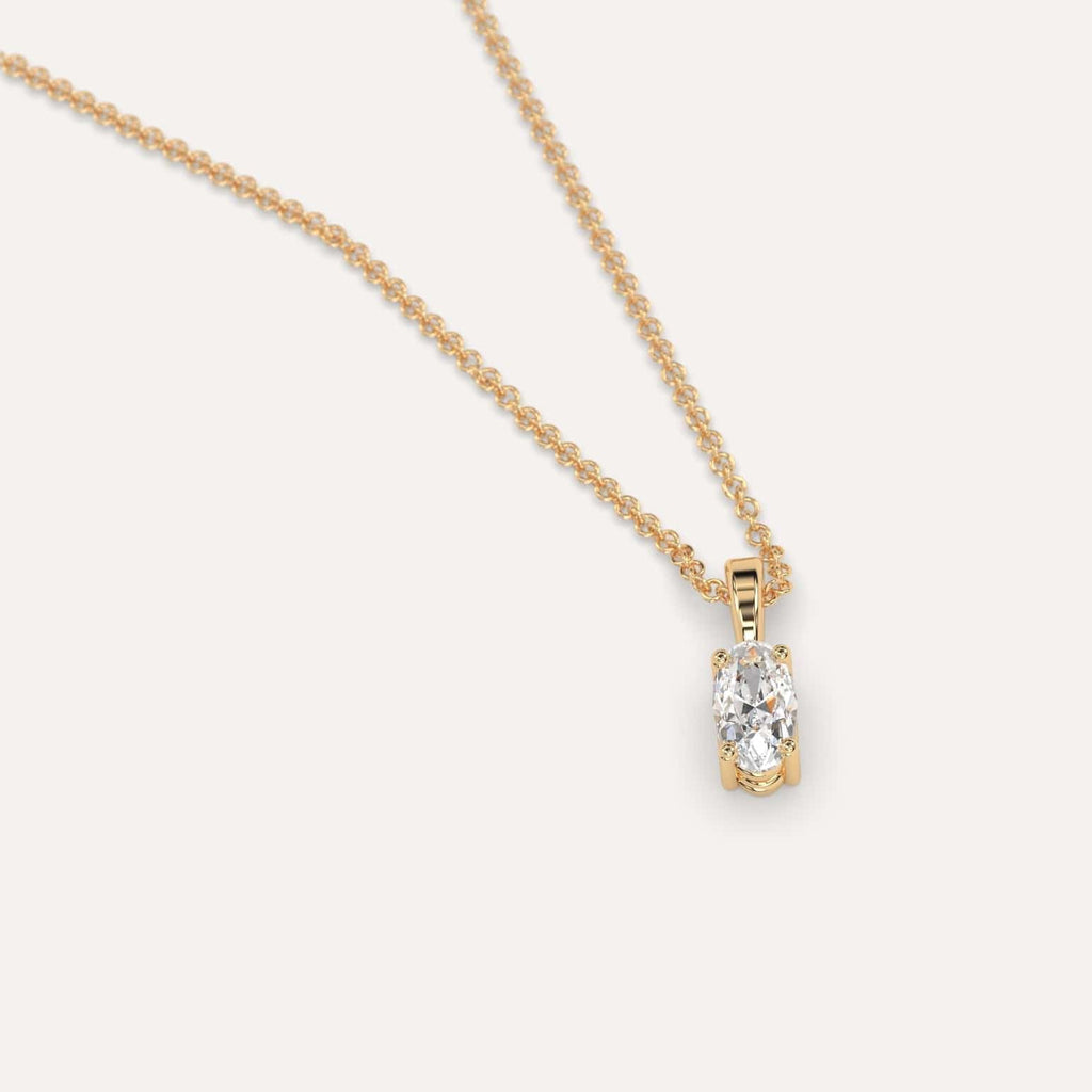 Simple Diamond Pendant Necklace With Oval Natural Diamond In Yellow Gold