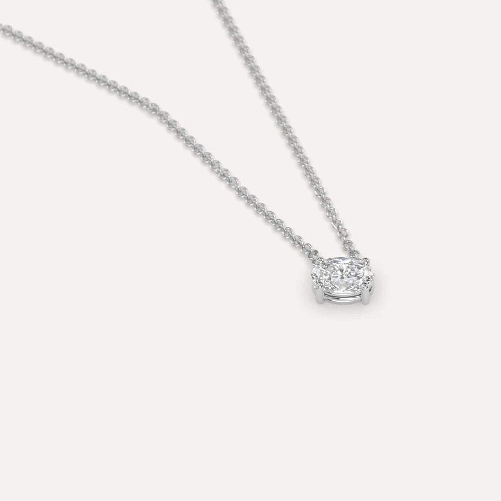 Simple Diamond Floating Necklace With Oval Lab Diamond In White Gold
