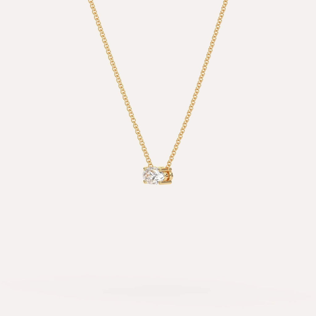 Yellow Gold Floating Diamond Necklace With 1/4 Carat Oval Diamond