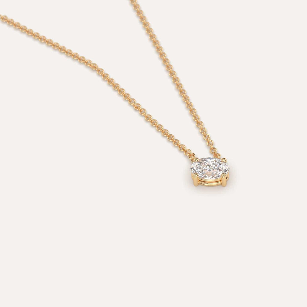 Simple Diamond Floating Necklace With Oval Lab Diamond In Yellow Gold