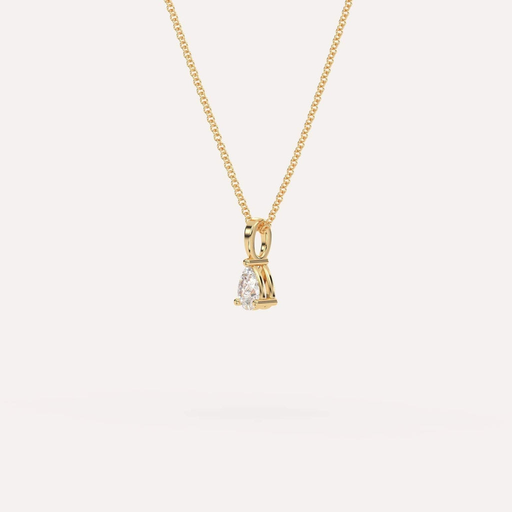 Yellow Gold Pendant Diamond Necklace With 1/4 Carat Pear Diamond