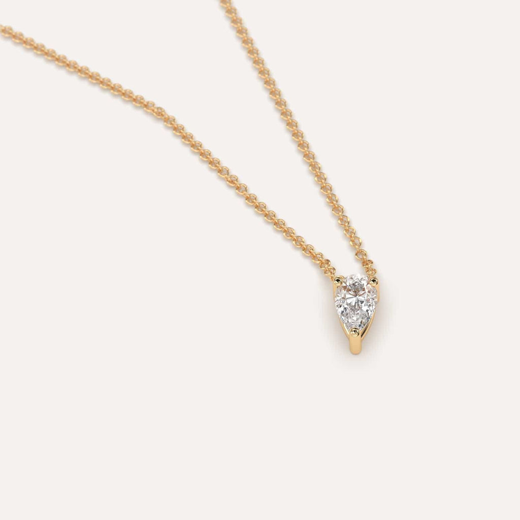 Simple Diamond Floating Necklace With Pear Natural Diamond In Yellow Gold