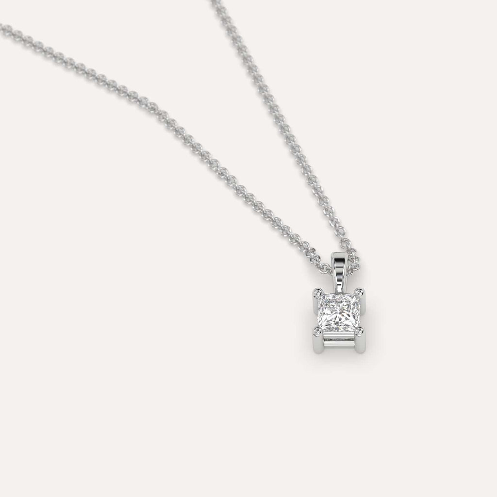 Simple Diamond Pendant Necklace With Princess Natural Diamond In White Gold