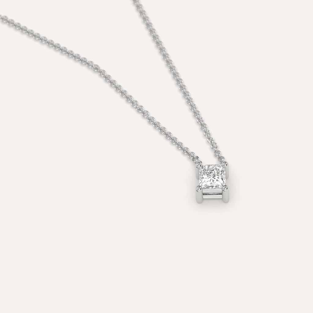 Simple Diamond Floating Necklace With Princess Natural Diamond In White Gold