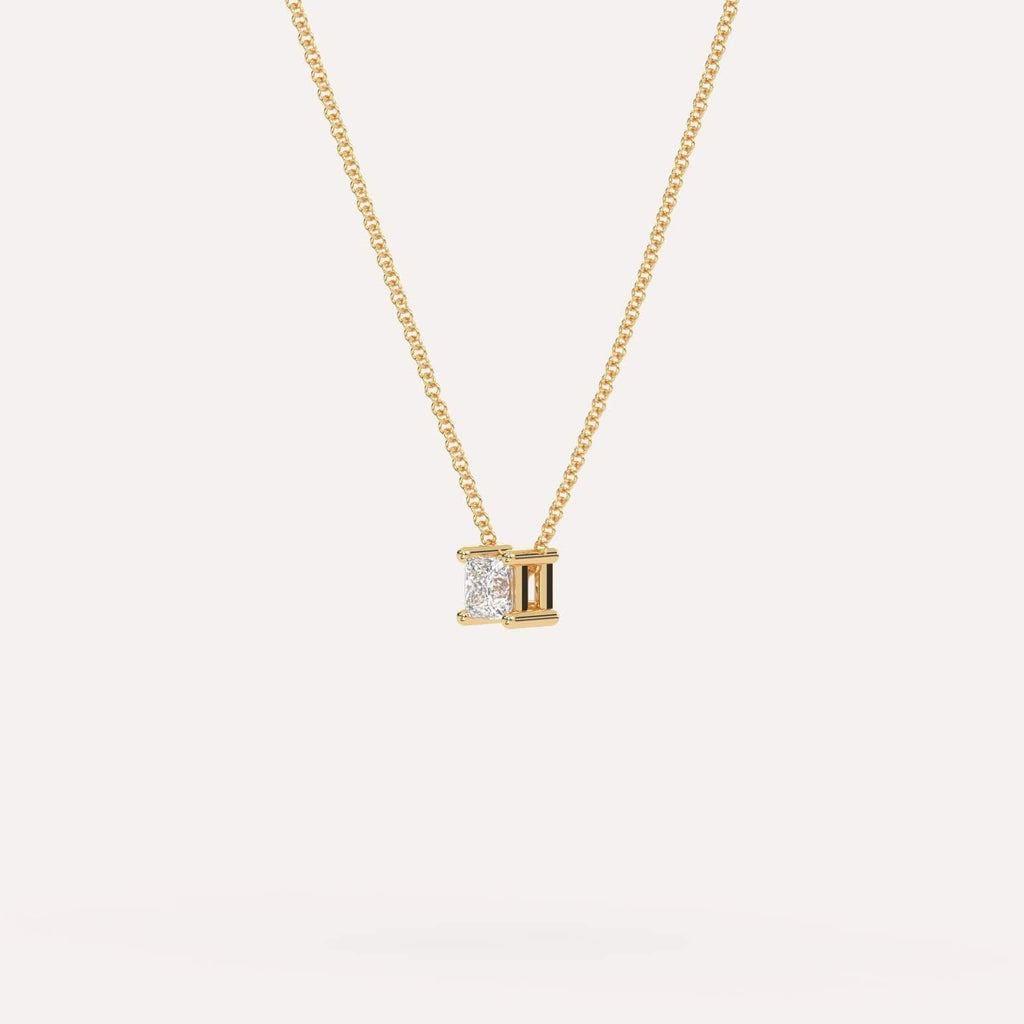 Yellow Gold Floating Diamond Necklace With 1/4 Carat Princess Diamond