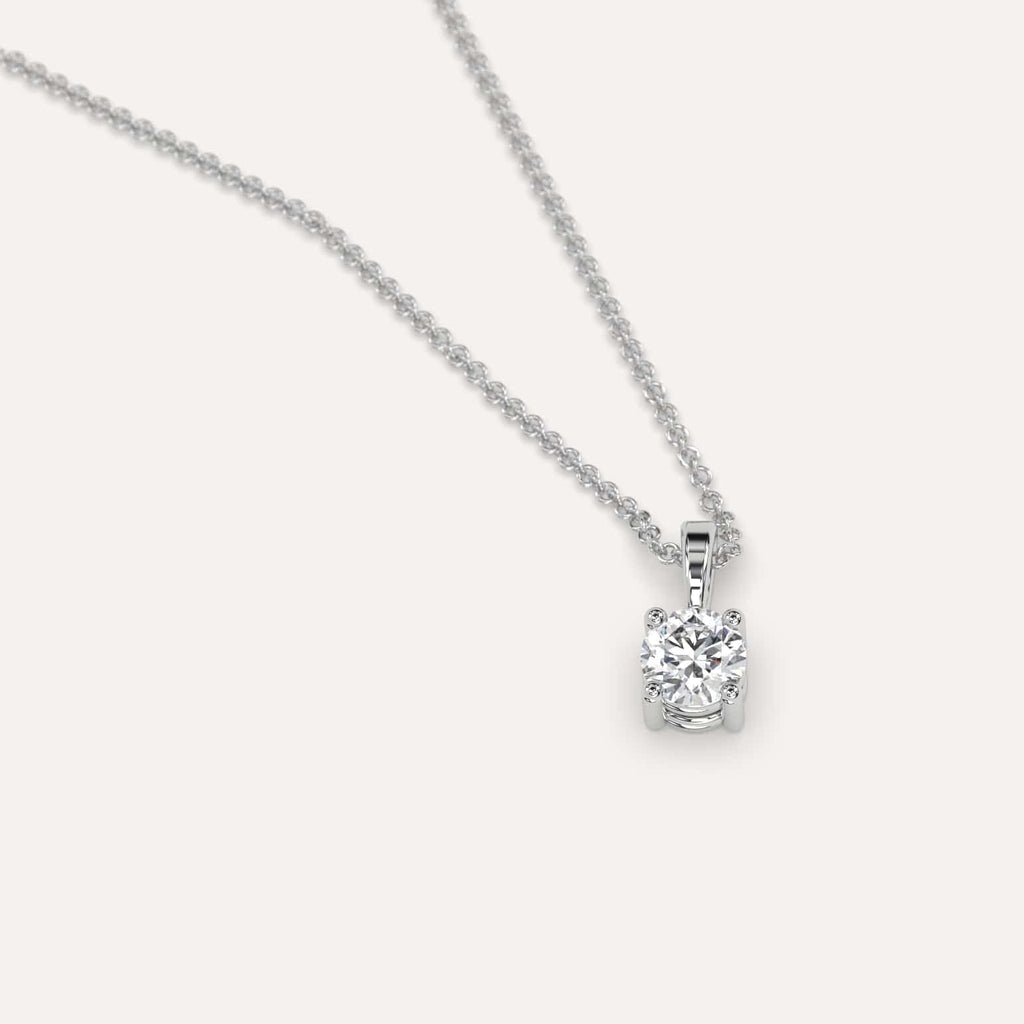 Simple Diamond Pendant Necklace With Round Natural Diamond In White Gold