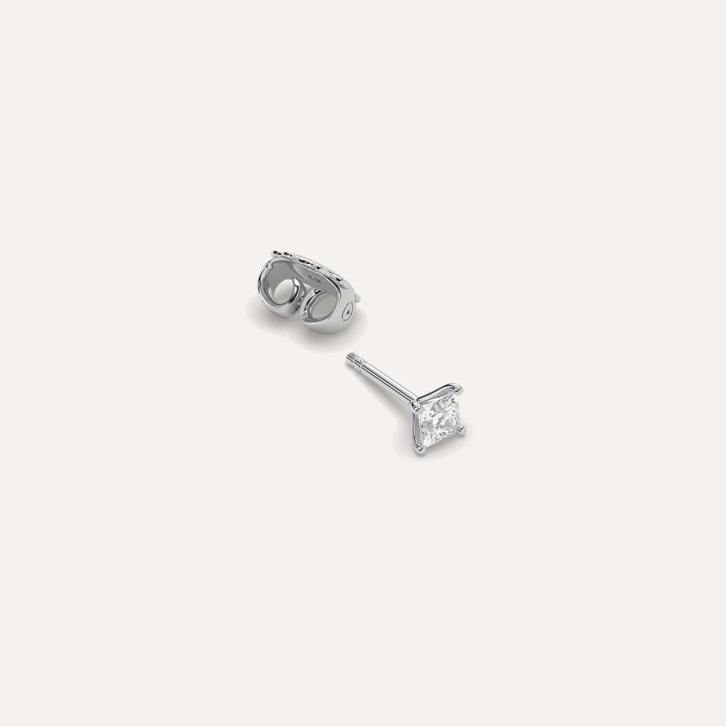 1/4 carat Single Princess Diamond Stud Earring, Lab Diamonds White Gold