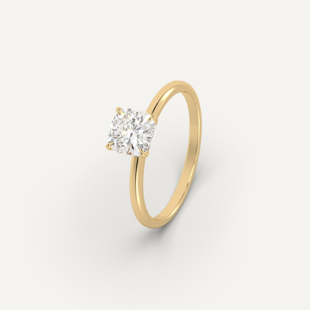 Yellow Gold 1 Carat Engagement Ring Cushion Cut Diamond