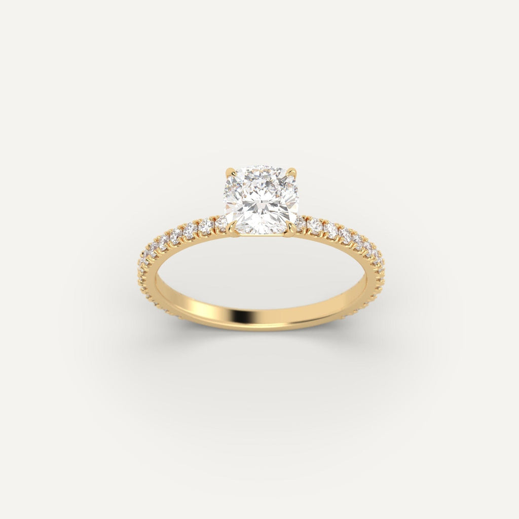 Yellow Gold 1 Carat Engagement Ring On Woman's Hand