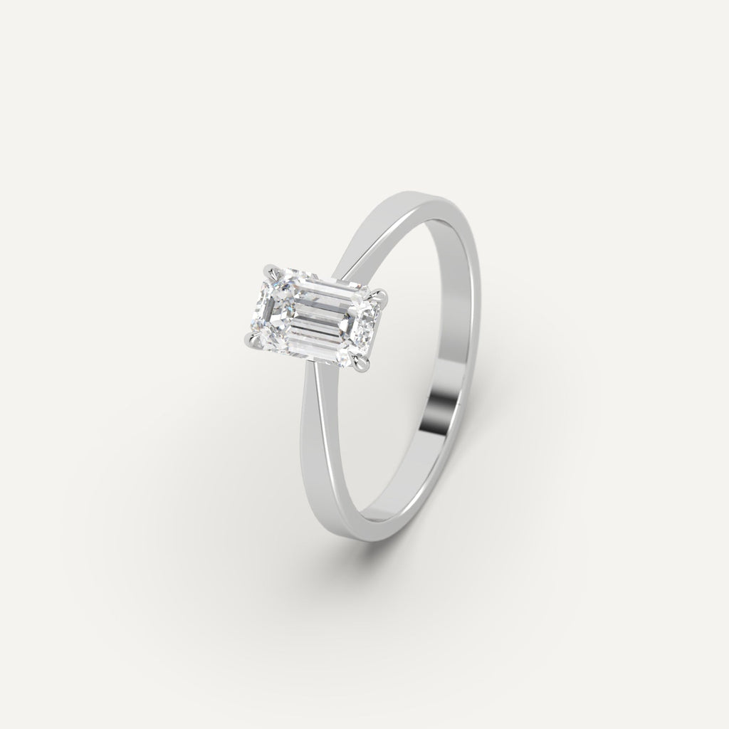 White Gold 1 Carat Engagement Ring Emerald Cut Diamond