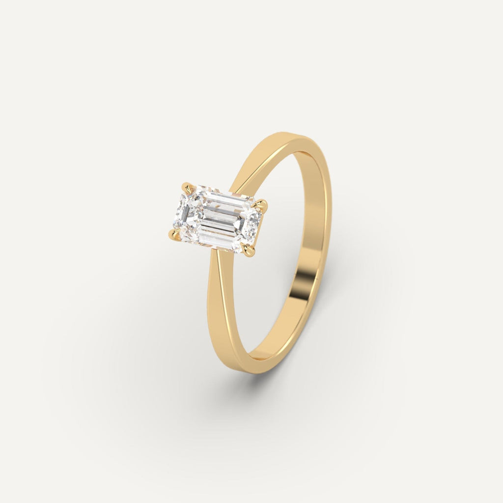 Yellow Gold 1 Carat Engagement Ring Emerald Cut Diamond