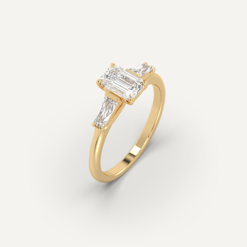 1 Carat Engagement Ring Emerald Cut Diamond In 14K Yellow Gold