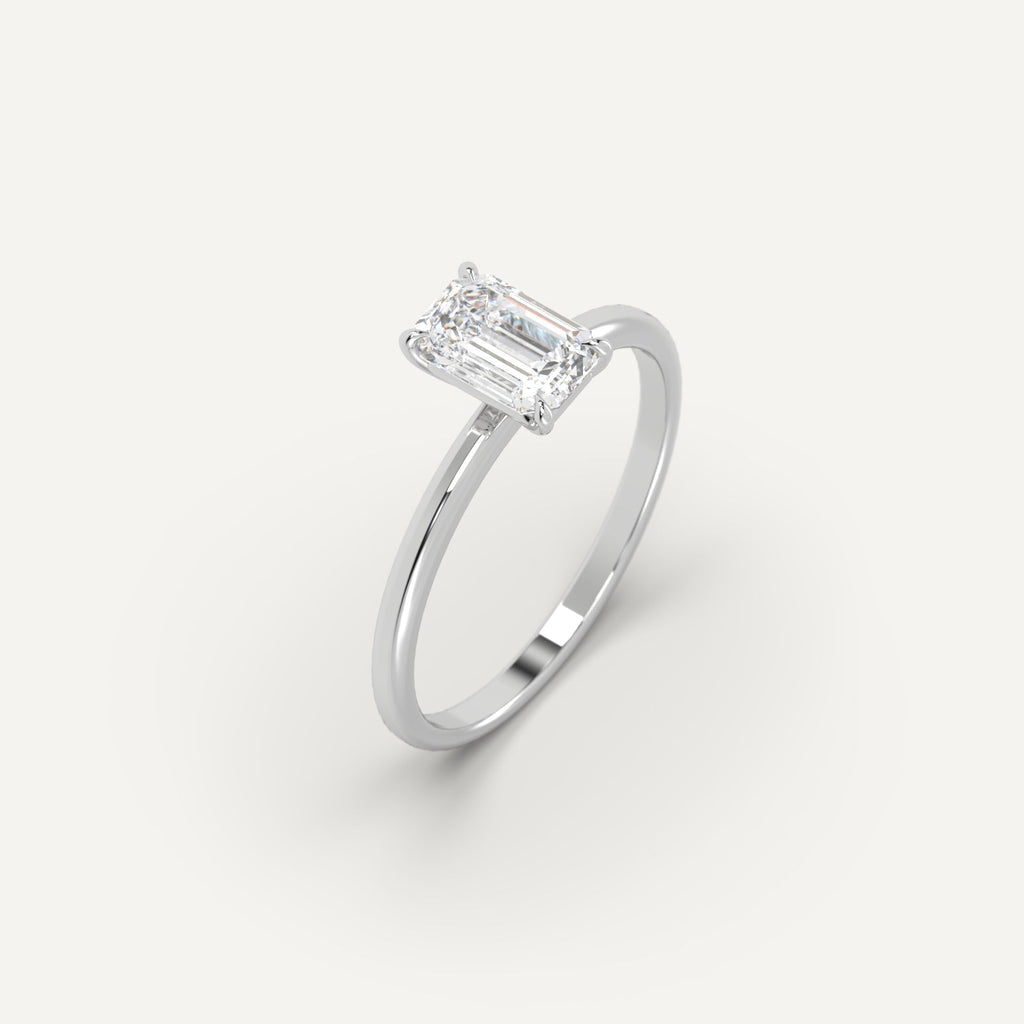 1 Carat Engagement Ring Emerald Cut Diamond In Platinum
