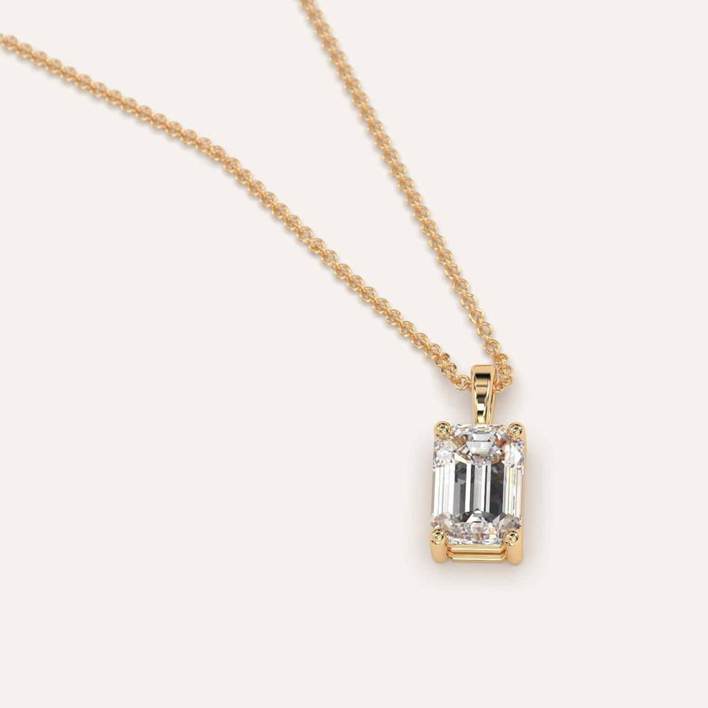 Simple Diamond Pendant Necklace With Emerald Natural Diamond In Yellow Gold