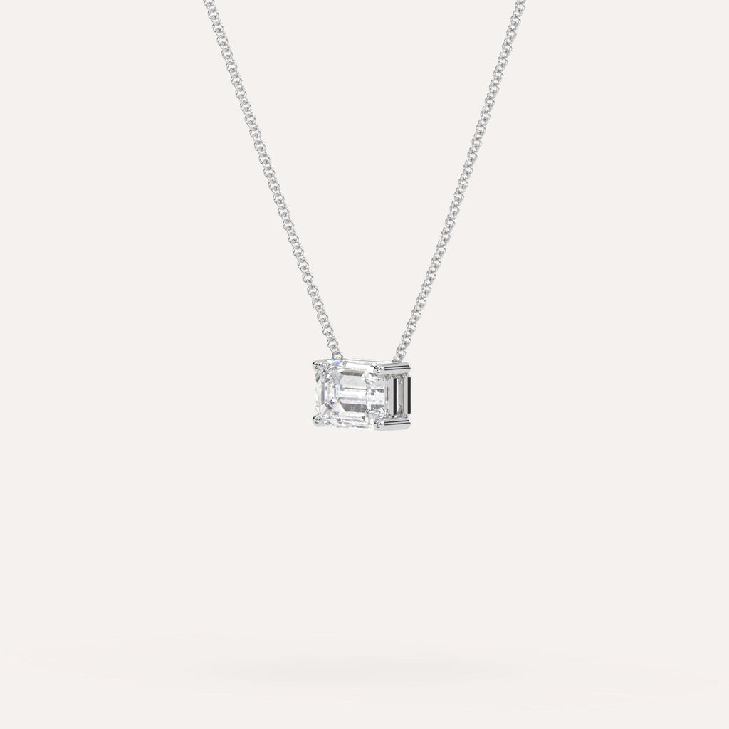 White Gold Floating Diamond Necklace With 1 Carat Emerald Diamond