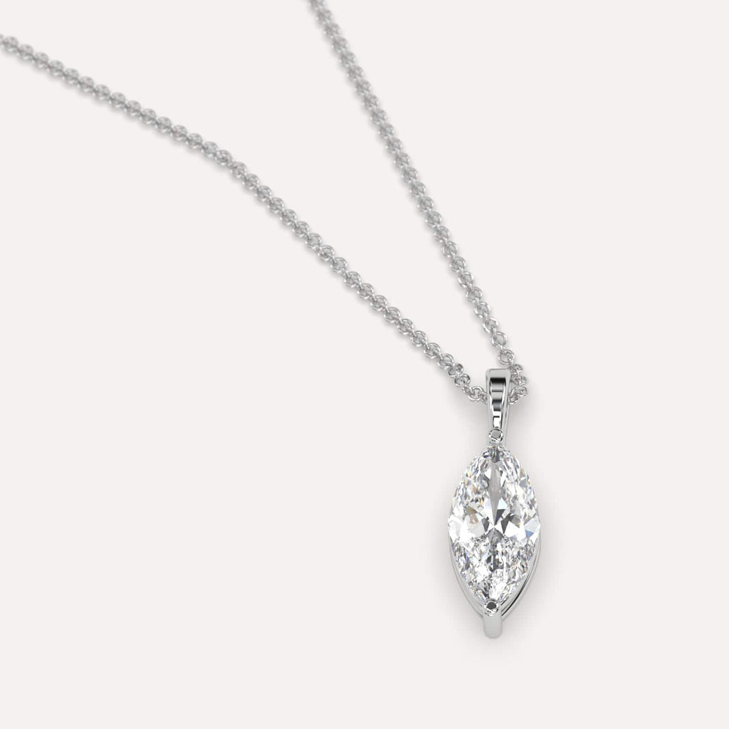 Simple Diamond Pendant Necklace With Marquise Lab Diamond In White Gold