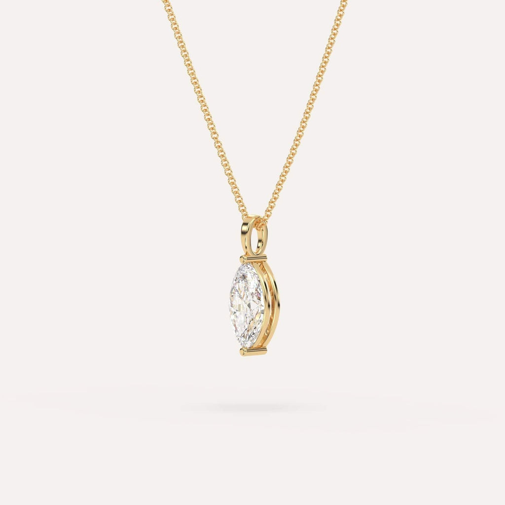 Yellow Gold Pendant Diamond Necklace With 1 Carat Marquise Diamond