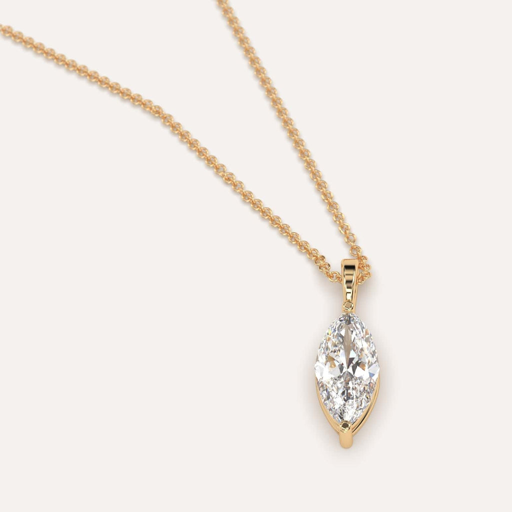 Simple Diamond Pendant Necklace With Marquise Lab Diamond In Yellow Gold