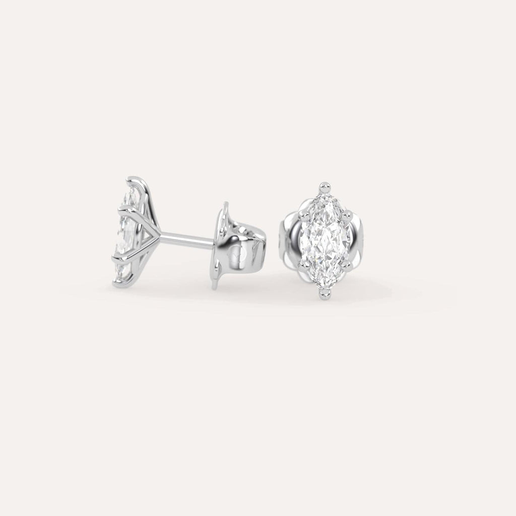 1 carat Butterfly Push Back Diamond Studs in white Gold