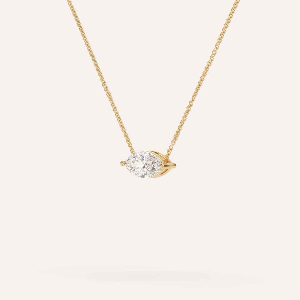 Yellow Gold Floating Diamond Necklace With 1 Carat Marquise Diamond