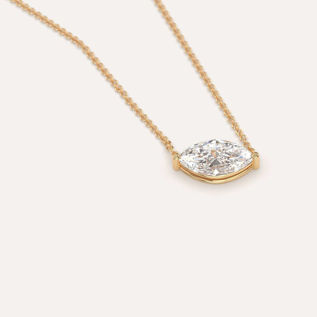 Simple Diamond Floating Necklace With Marquise Lab Diamond In Yellow Gold