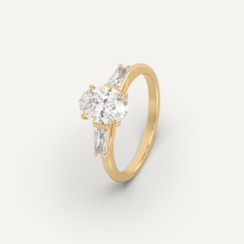 Yellow Gold 1 Carat Engagement Ring Oval Cut Diamond