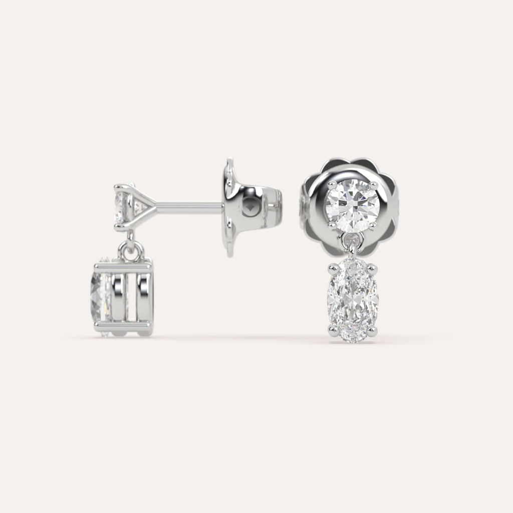 1 carat oval Diamond Dangle Drop Earrings in white Gold