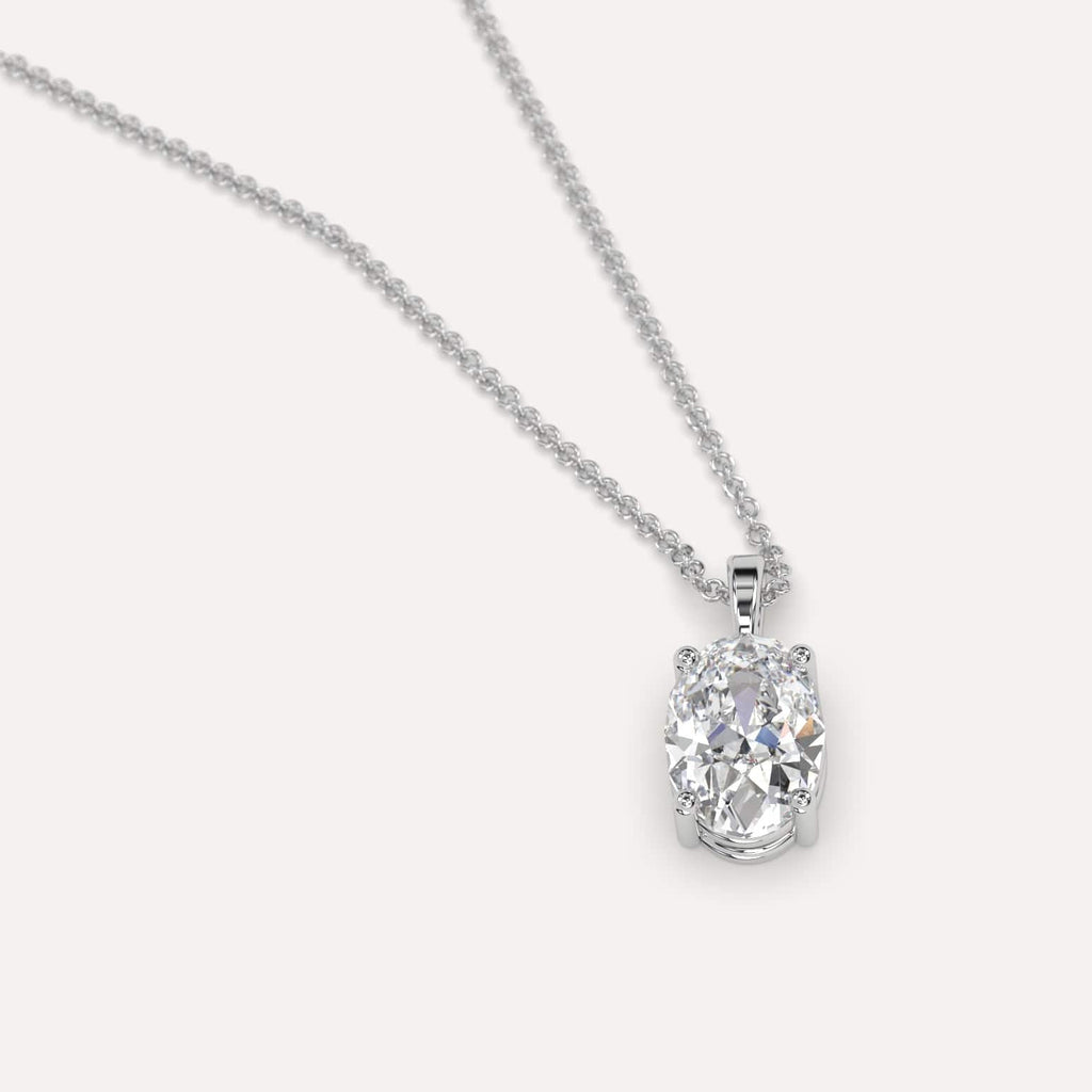 Simple Diamond Pendant Necklace With Oval Natural Diamond In White Gold