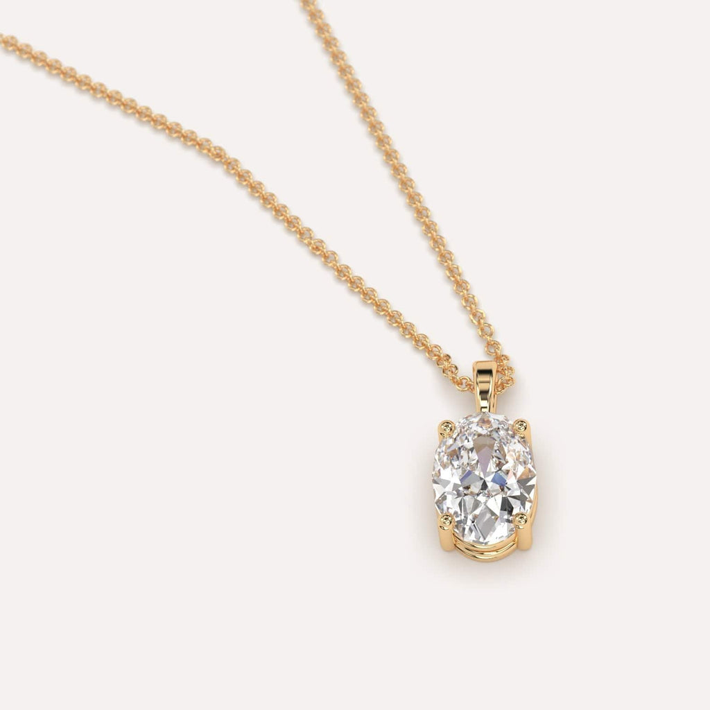 Simple Diamond Pendant Necklace With Oval Natural Diamond In Yellow Gold