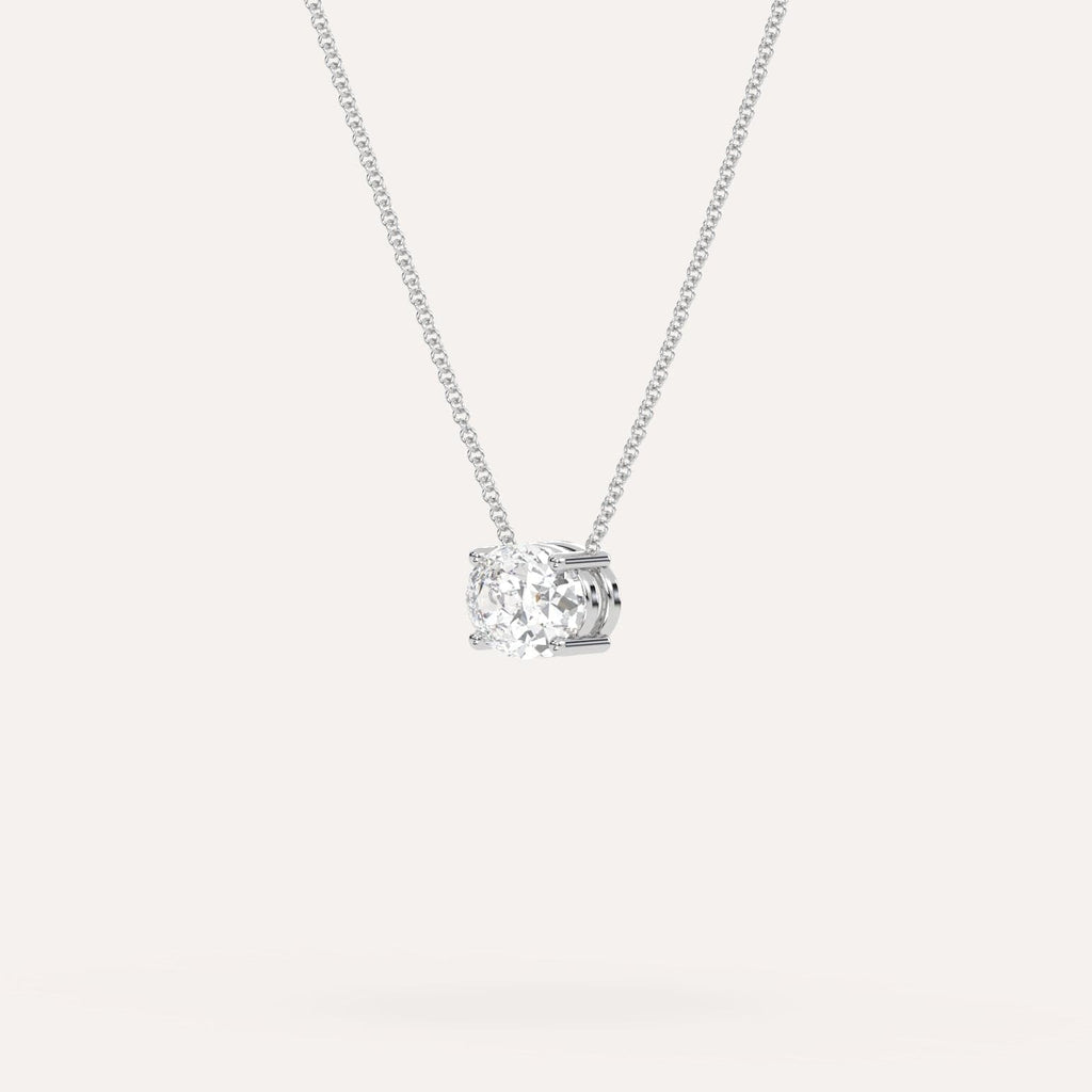 White Gold Floating Diamond Necklace With 1 Carat Oval Diamond