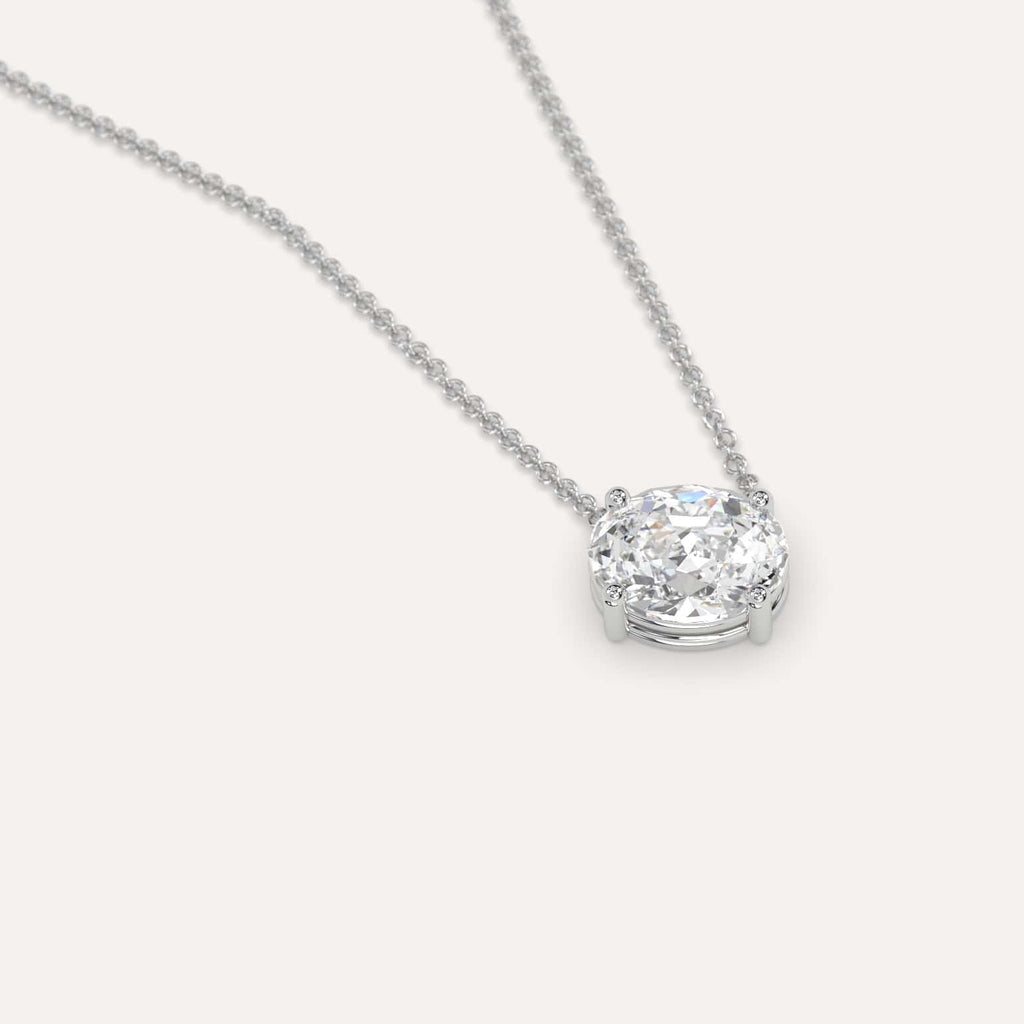 Simple Diamond Floating Necklace With Oval Lab Diamond In White Gold