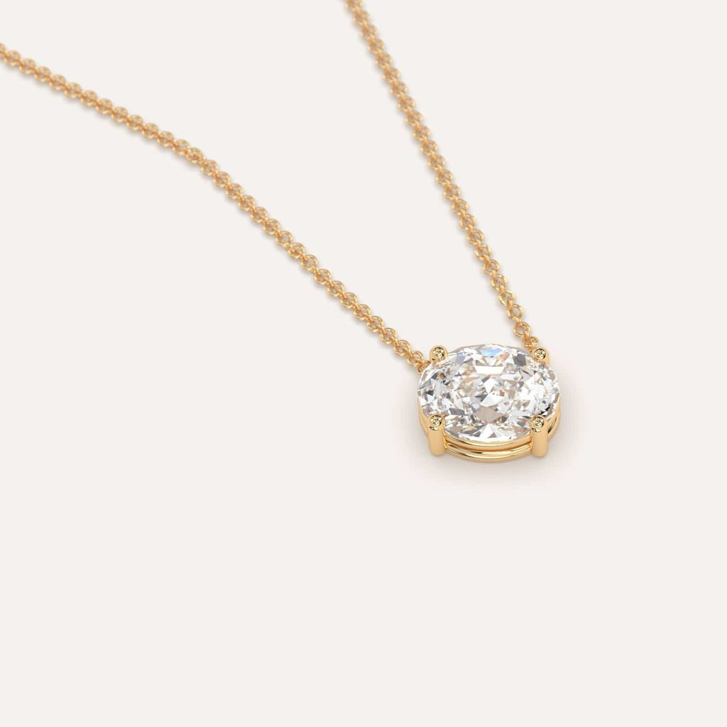 Simple Diamond Floating Necklace With Oval Lab Diamond In Yellow Gold