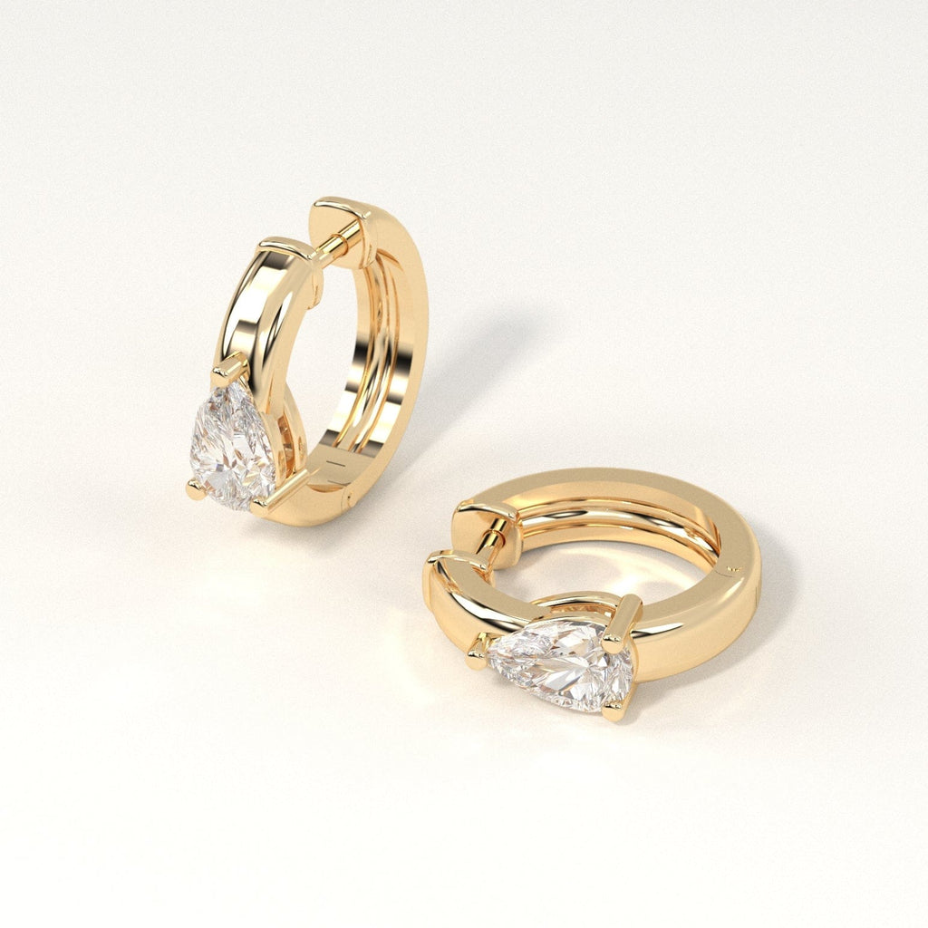 1 carat pear Diamond Huggie Hoop Earrings in yellow Gold