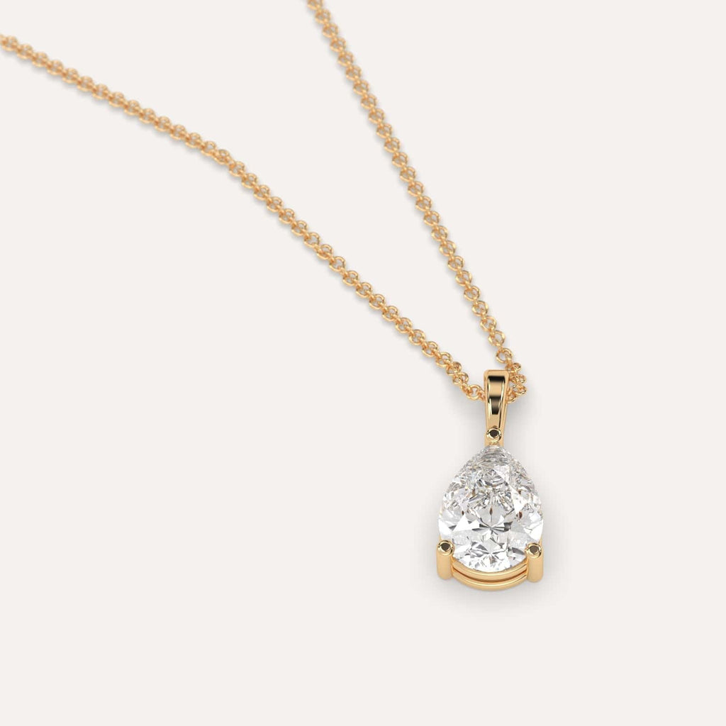 Simple Diamond Pendant Necklace With Pear Natural Diamond In Yellow Gold