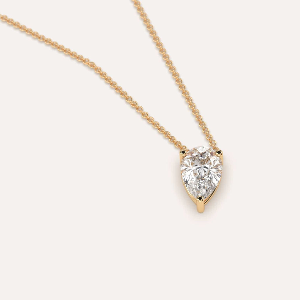 Simple Diamond Floating Necklace With Pear Lab Diamond In Yellow Gold
