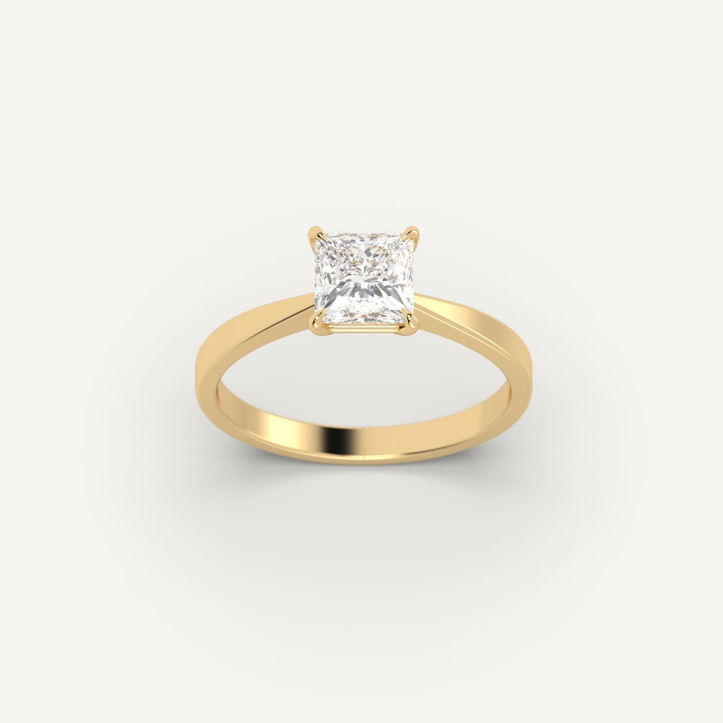 Yellow Gold 1 Carat Engagement Ring On Woman's Hand