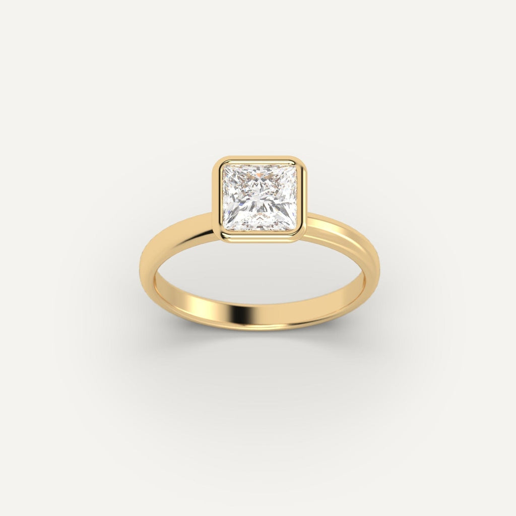 Yellow Gold 1 Carat Engagement Ring On Woman's Hand