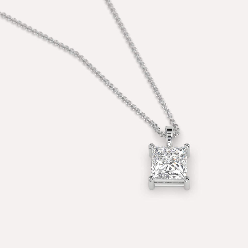 Simple Diamond Pendant Necklace With Princess Natural Diamond In White Gold