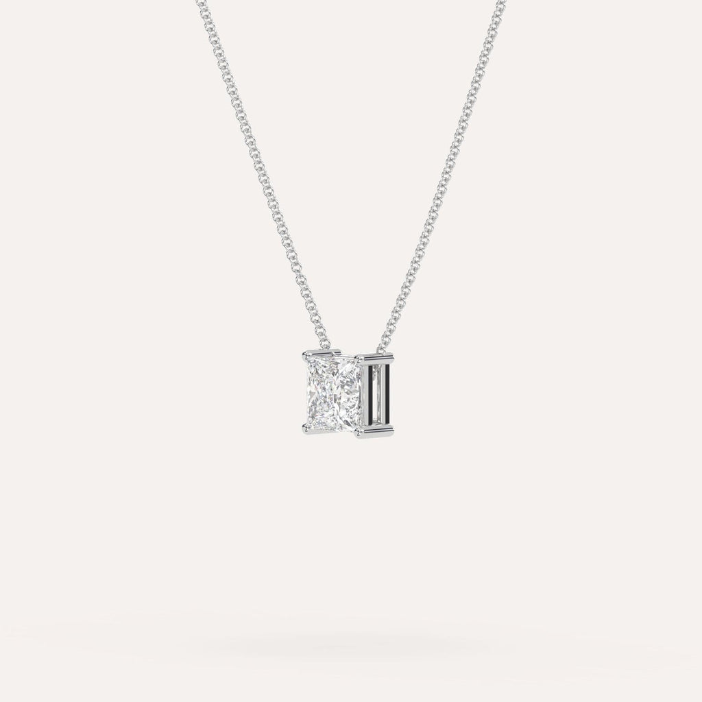 White Gold Floating Diamond Necklace With 1 Carat Princess Diamond