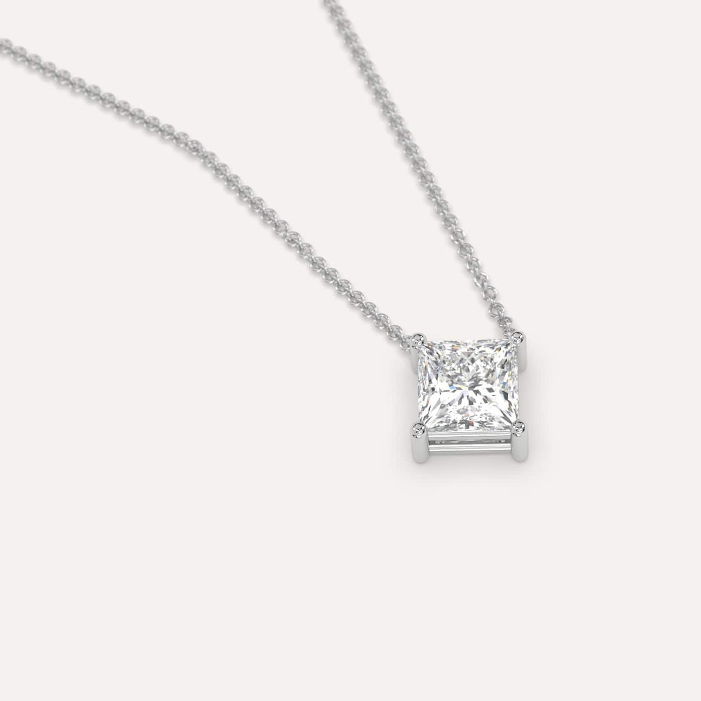 Simple Diamond Floating Necklace With Princess Lab Diamond In White Gold