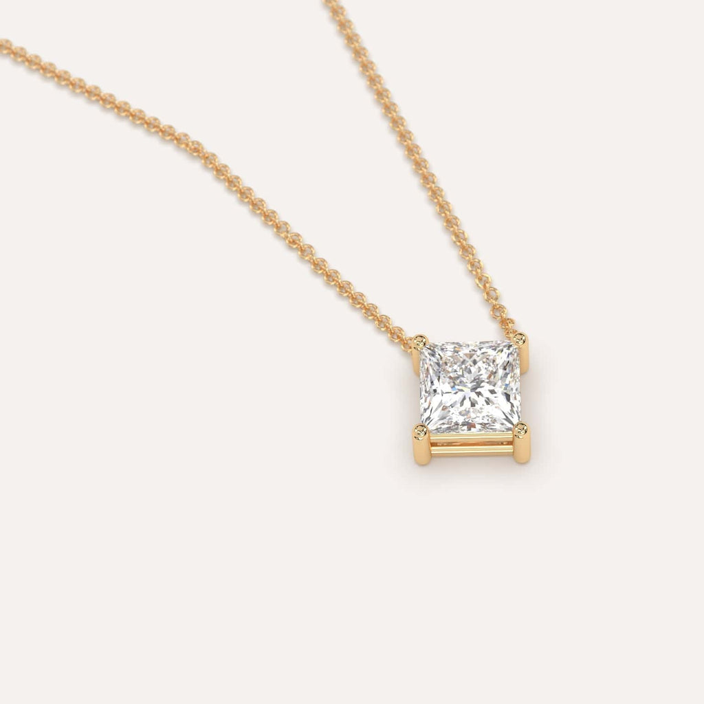 Simple Diamond Floating Necklace With Princess Natural Diamond In Yellow Gold