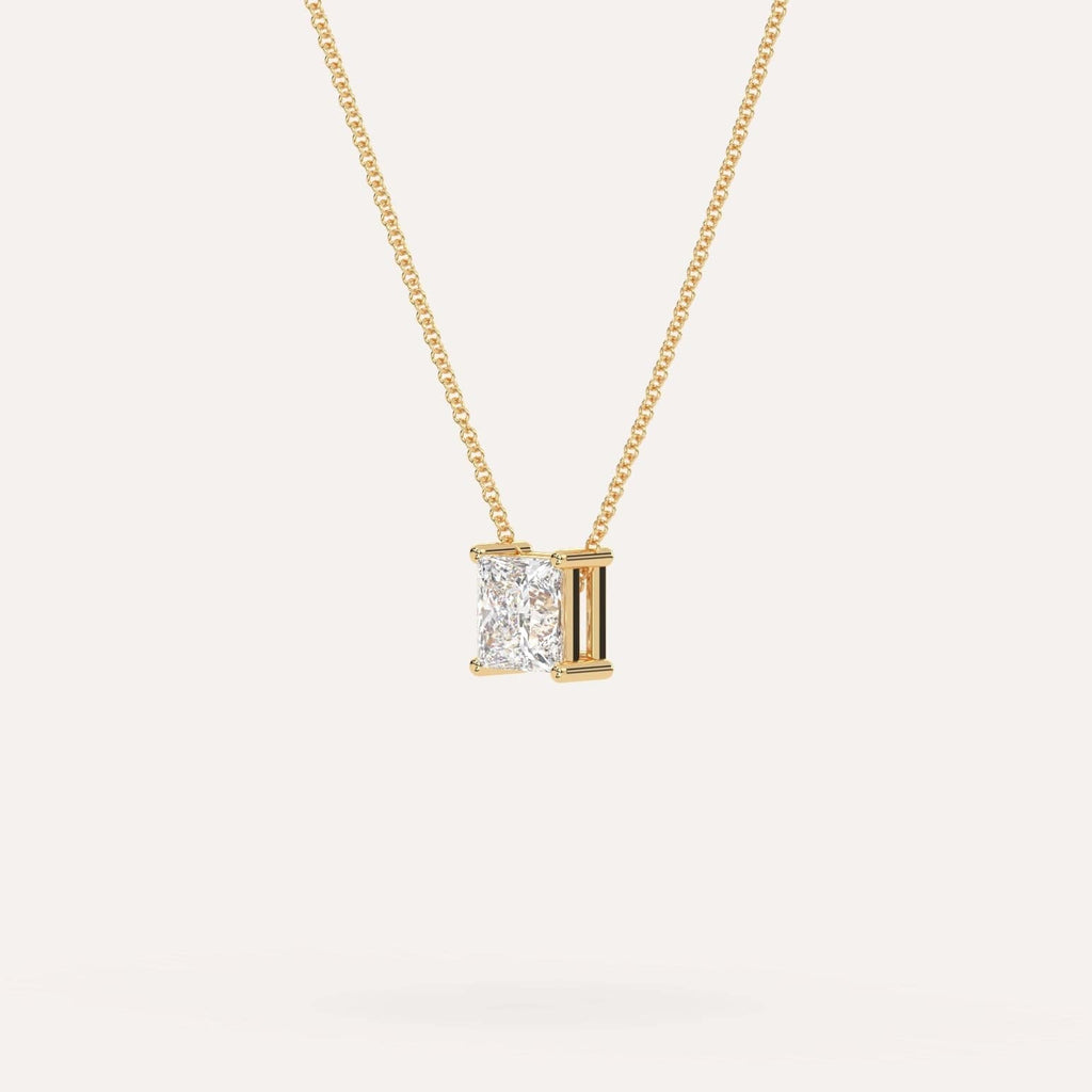 Yellow Gold Floating Diamond Necklace With 1 Carat Princess Diamond