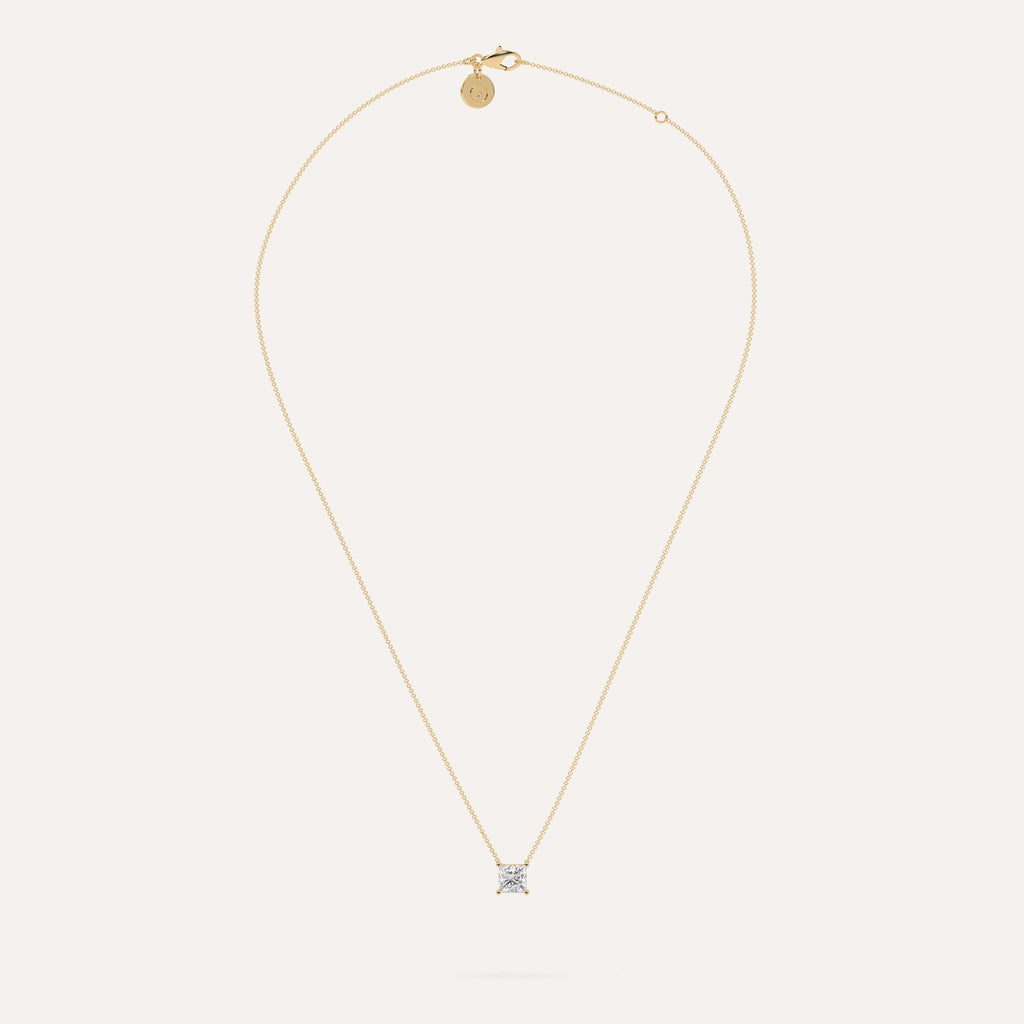 1 carat Princess Floating Diamond Necklace Lab Yellow Gold