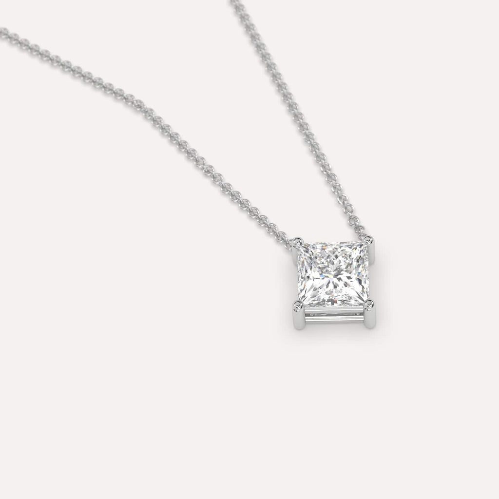 Simple Diamond Floating Necklace With Princess Natural Diamond In White Gold