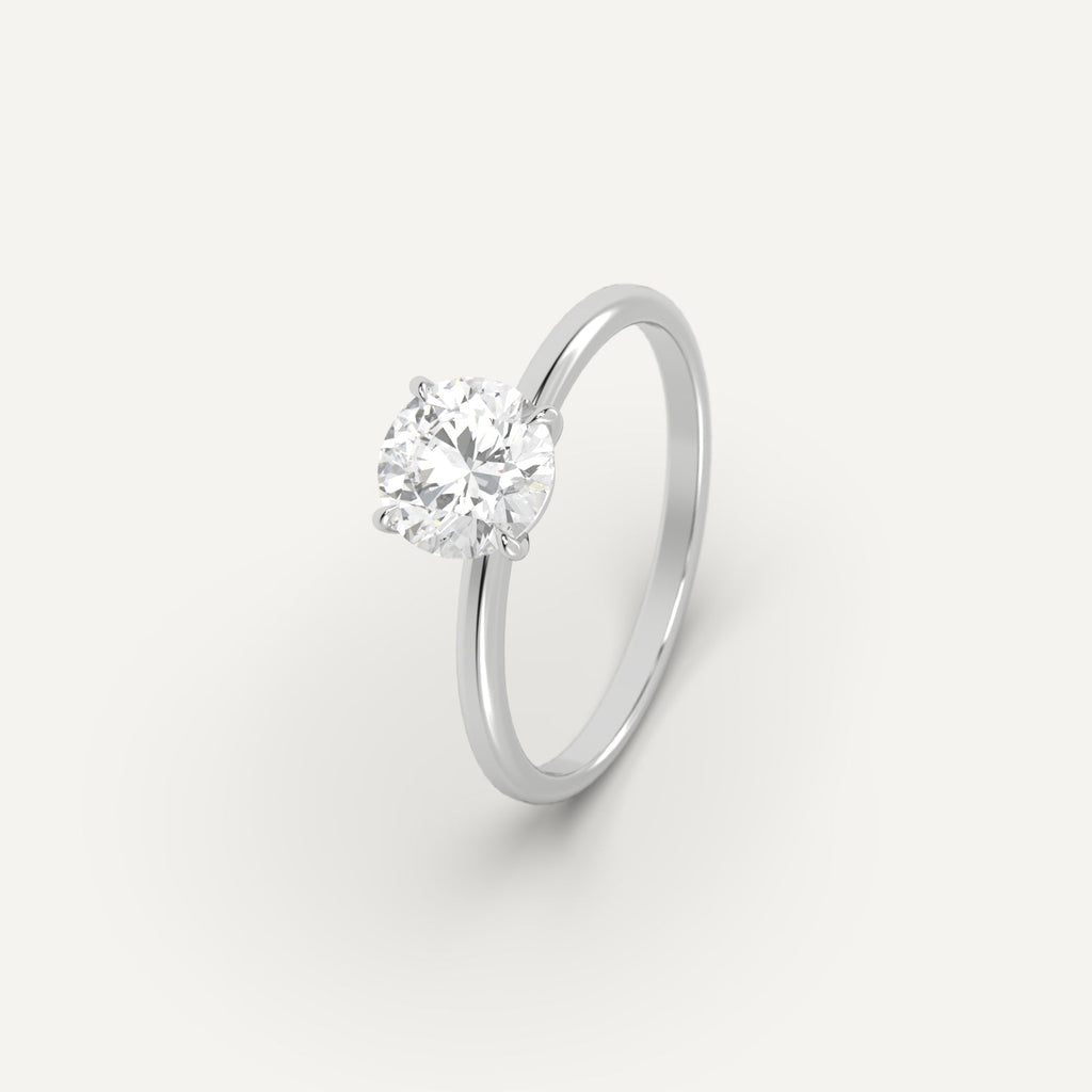 Platinum 1 Carat Engagement Ring Round Cut Diamond