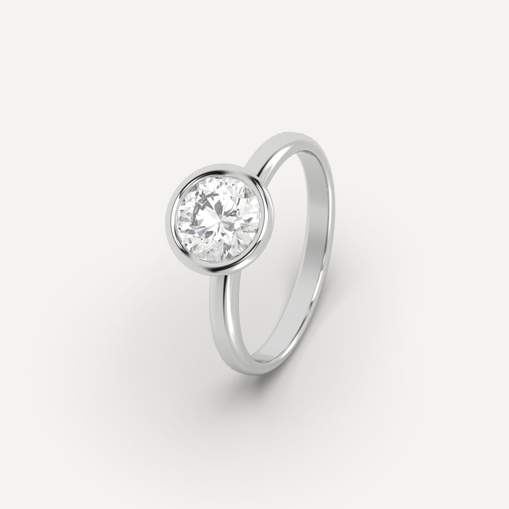 Platinum 1 Carat Engagement Ring Round Cut Diamond