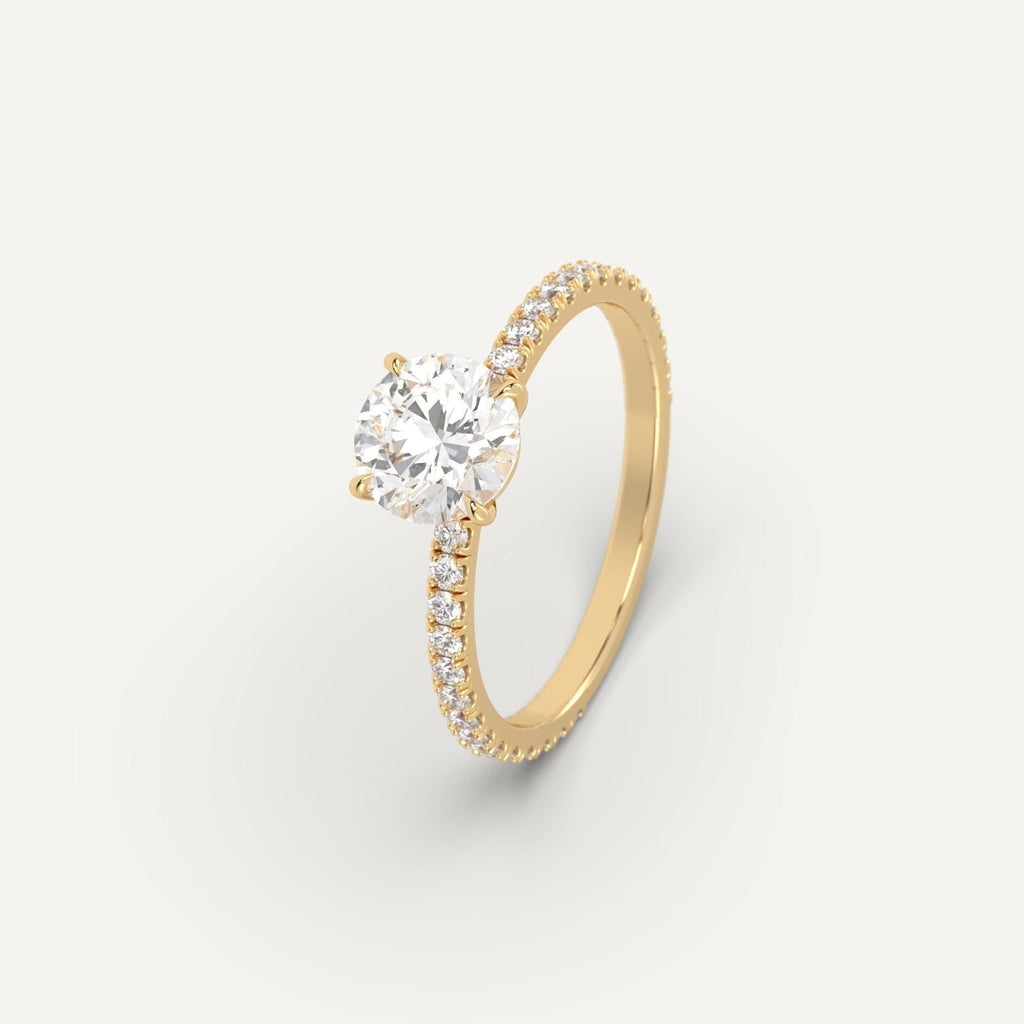 Yellow Gold 1 Carat Engagement Ring Round Cut Diamond