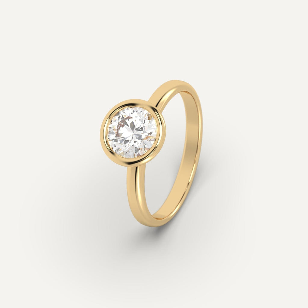 Yellow Gold 1 Carat Engagement Ring Round Cut Diamond