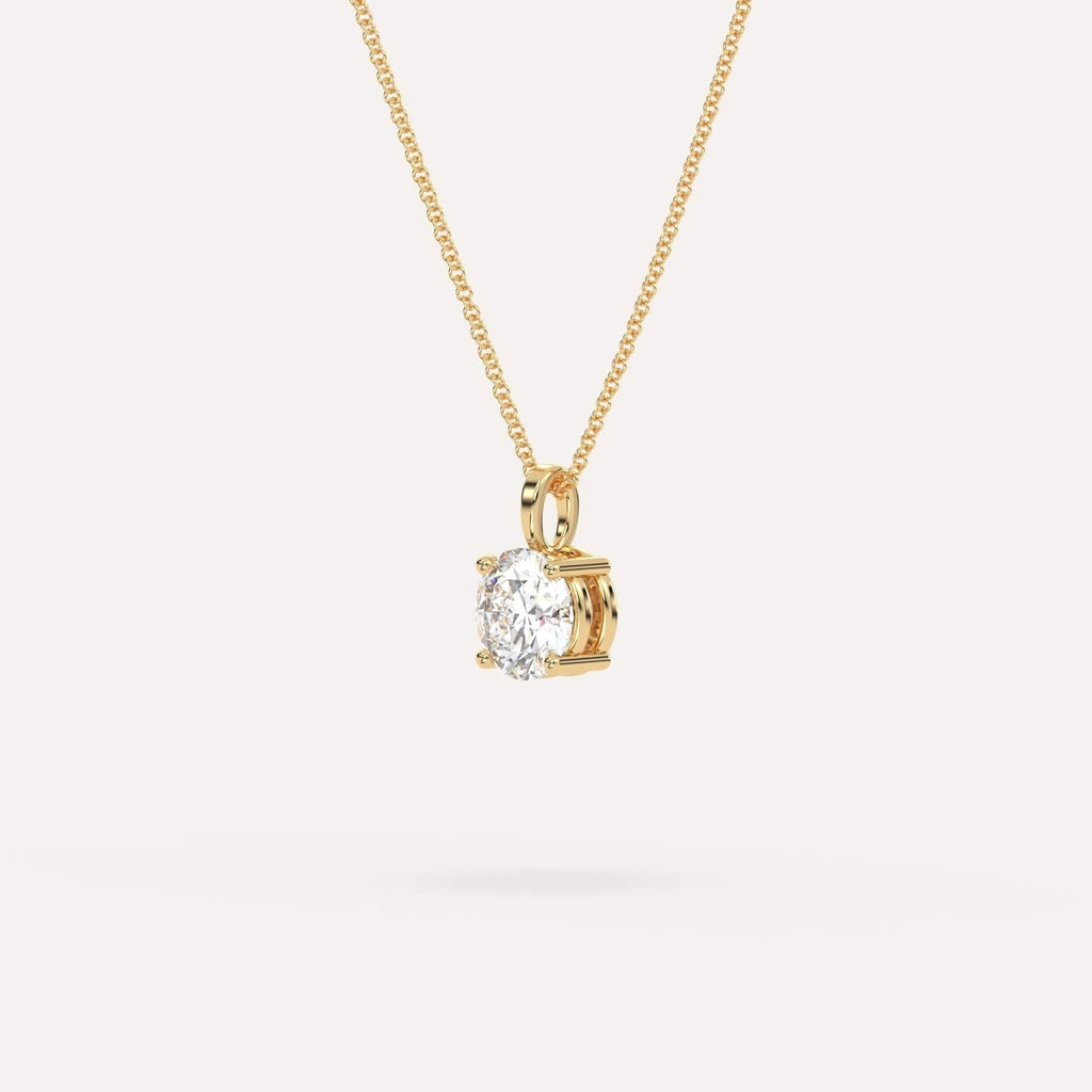 Yellow Gold Pendant Diamond Necklace With 1 Carat Round Diamond